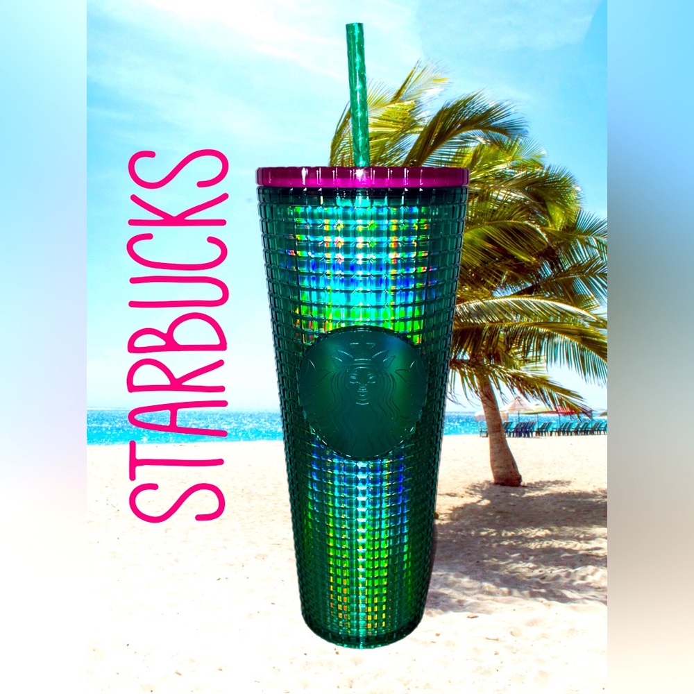 NWT Starbucks Grid Green With Pink Lid